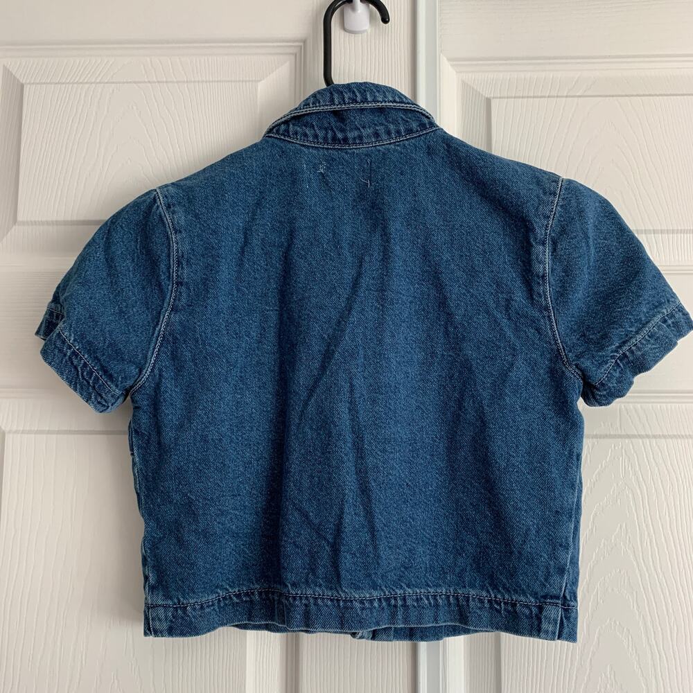 Reformation Nava Denim Jean Snap Front Collared Short Sleeve Crop Top Shirt 0 - Picture 8 of 10